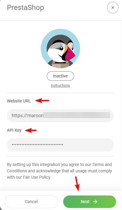 Fill in Your Store URL & API Key