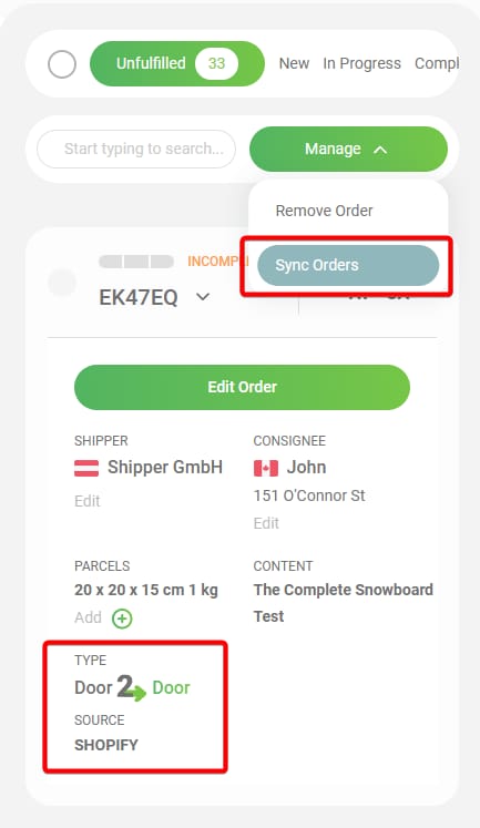 Sincronizzare gli ordini di Shopify